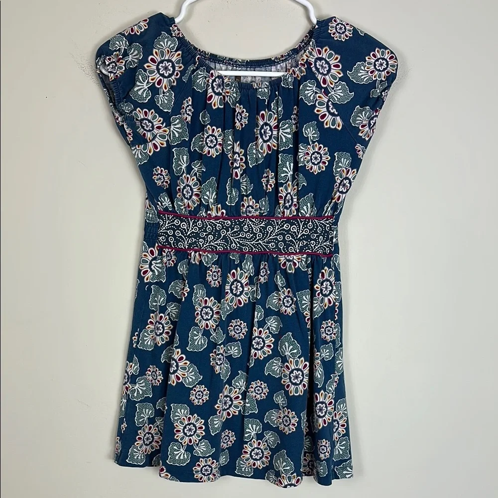 Tea Collection‎ Girls 100% Cotton blue Floral Print Dress Size 7